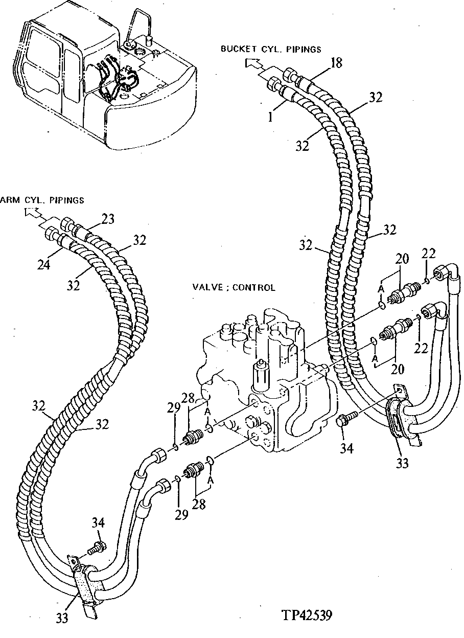 Main Pipings (Arm And Bucket Cylinders To Control Valve)