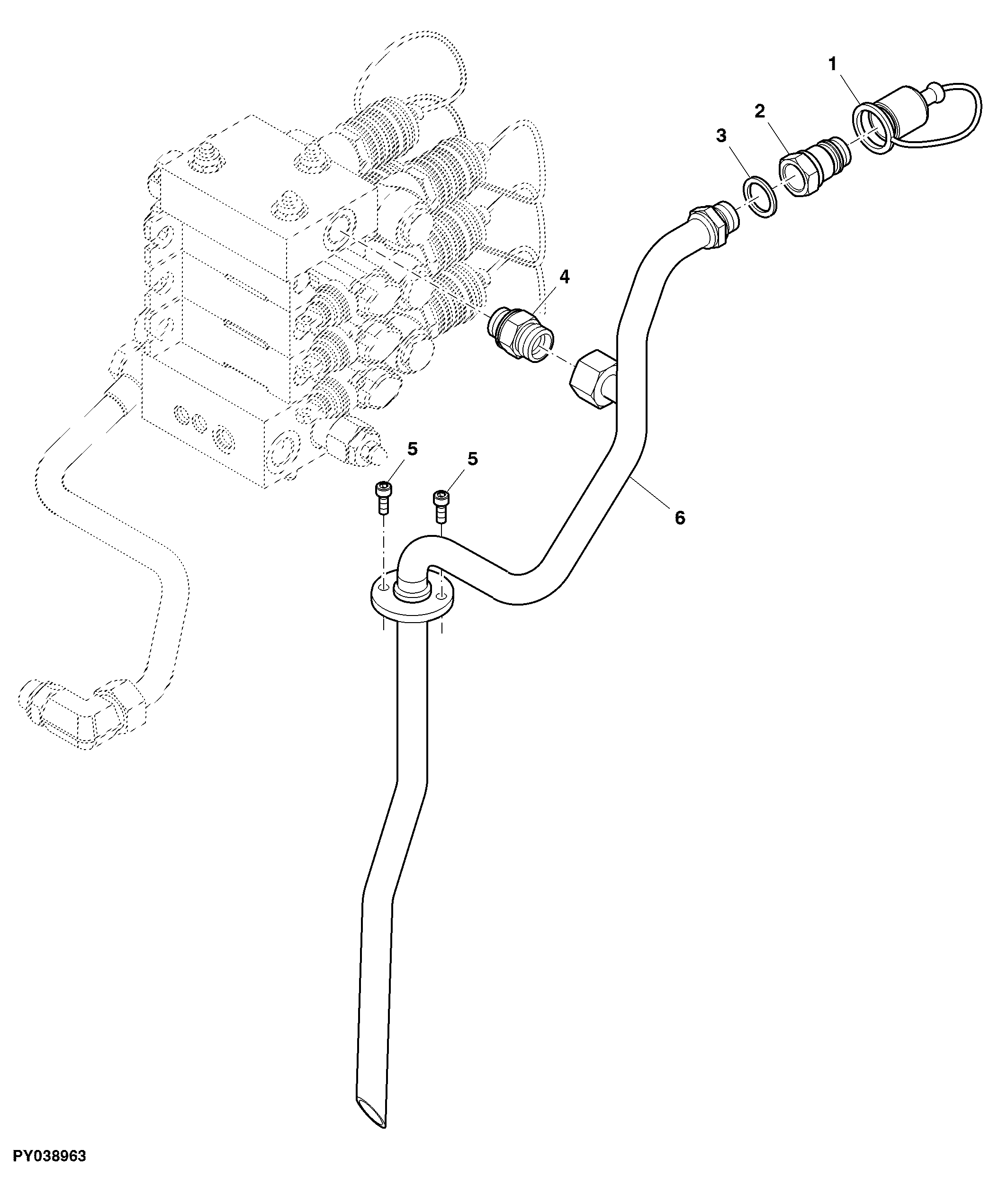 SCV Return Oil Line, Three Double Acting SCVs, W/O Flow Divider