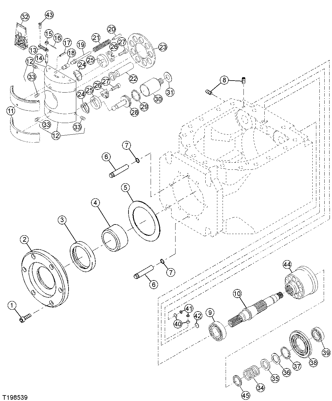 HYDROSTATIC PUMP DRIVE SHAFT, SWASH PLATE, AND PISTONS