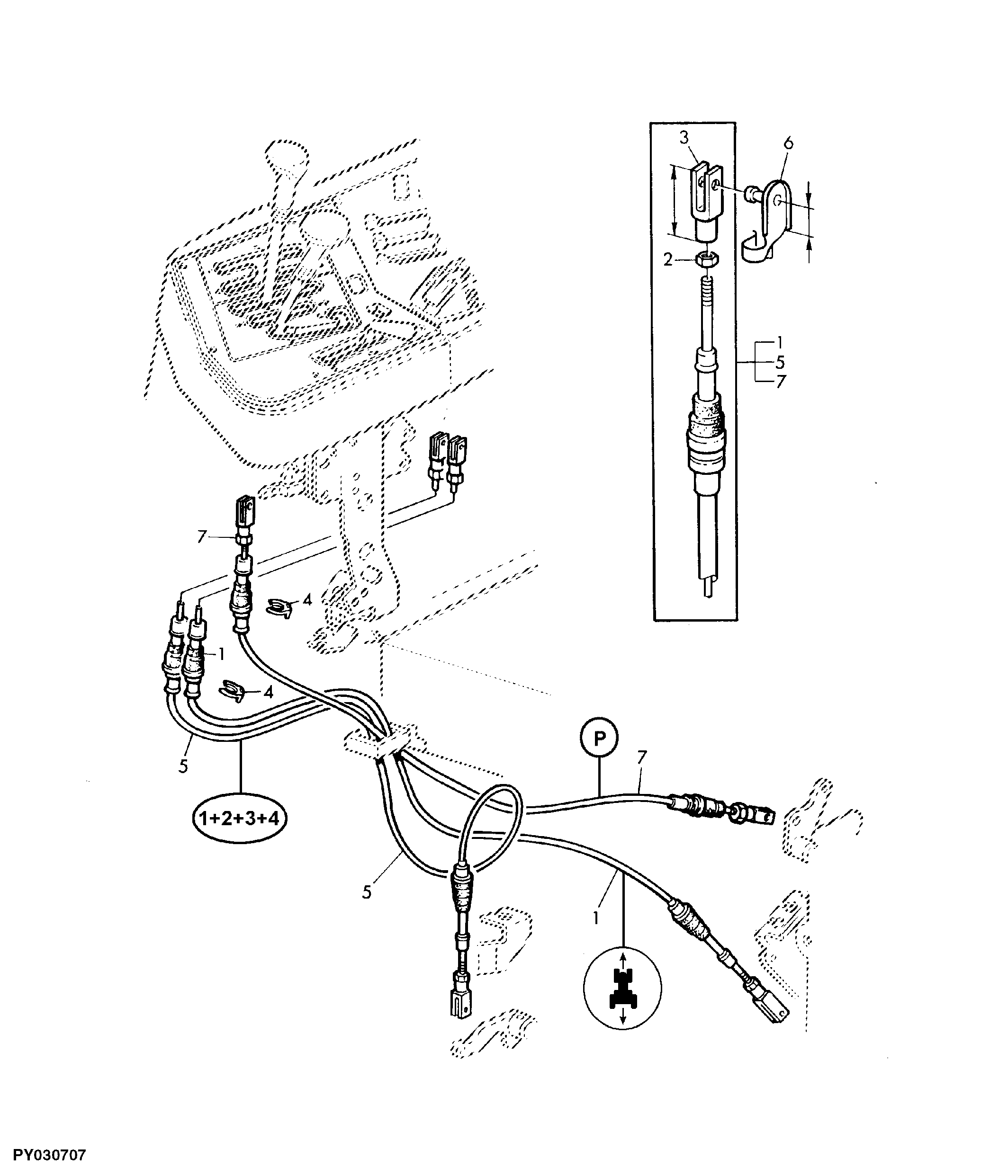 BOWDEN CABLES FOR RANGE SHIFT AND PARKING LOCK (POWRQUAD WITH REVERSER CONTROL AT SHIFT CONSOLE)