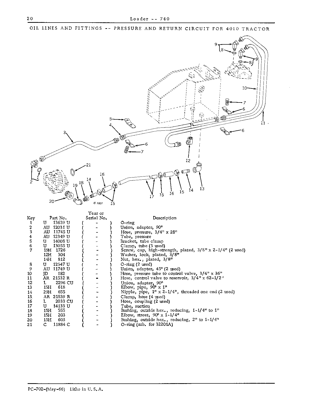 Oil lines and fittings: Pressure and return (for 4010)
