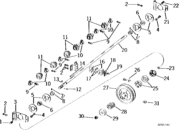 SHOE GRAIN SUPPLY AUGERS DRIVE SHAFT AND SHEAVE