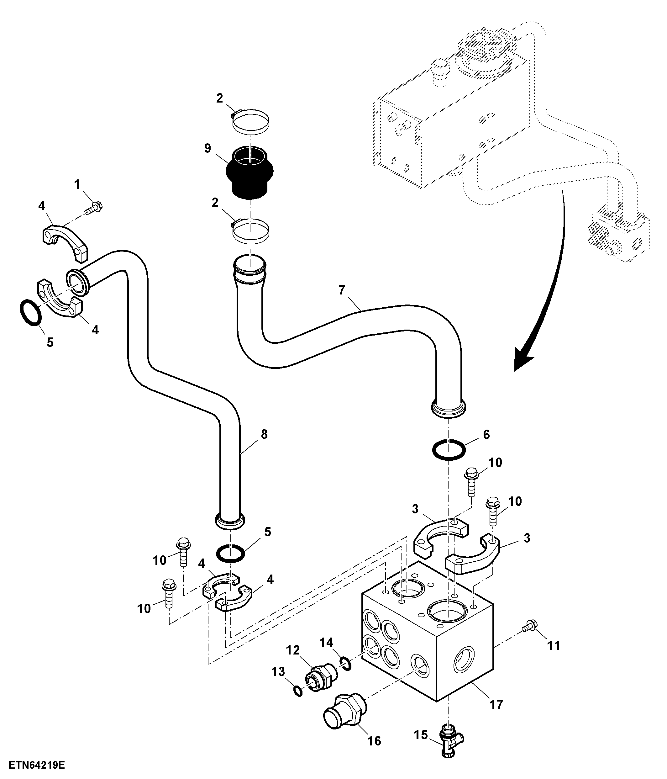 Main Hydraulic Suction/Return Manifold and Hoses
