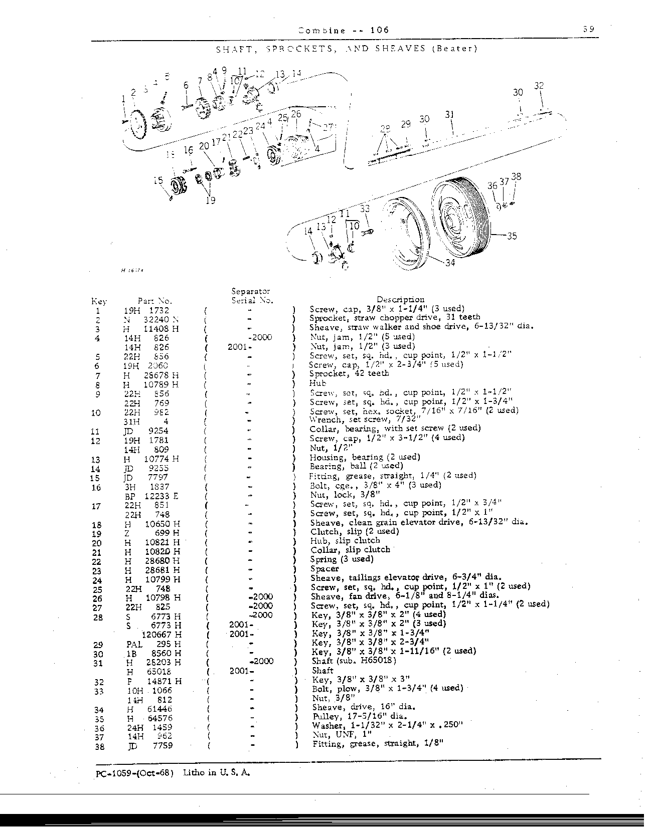 Beater, Platform Electromagnetic Clutch, Grain Conveyor Chains and Bottoms (Continued)