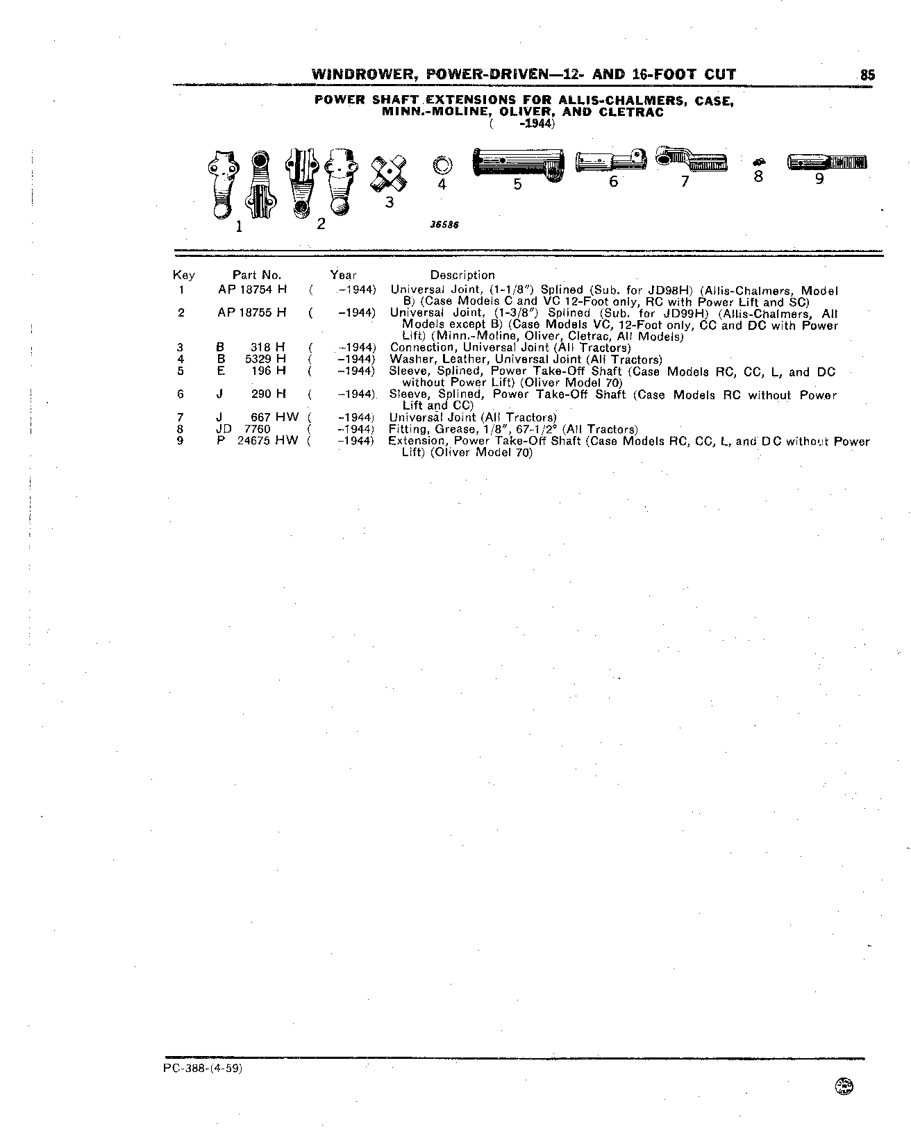 Extensions, Powershaft for Allis-Chalmers, Case, Minn.-Moline, Oliver, and Cletr