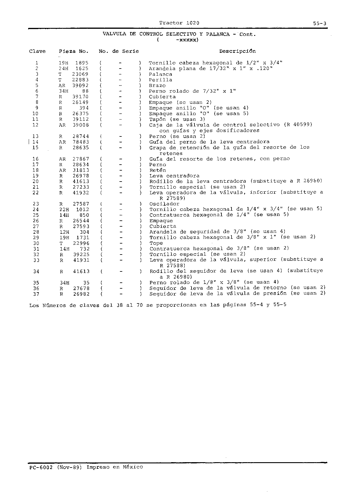 Valvula de Control Selectivo Palanca (Continued)