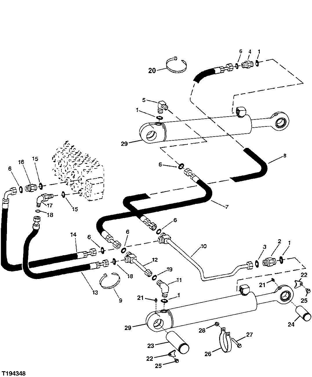 BLADE CYLINDER HOSES TO CONTROL VALVE (SN 589480- )