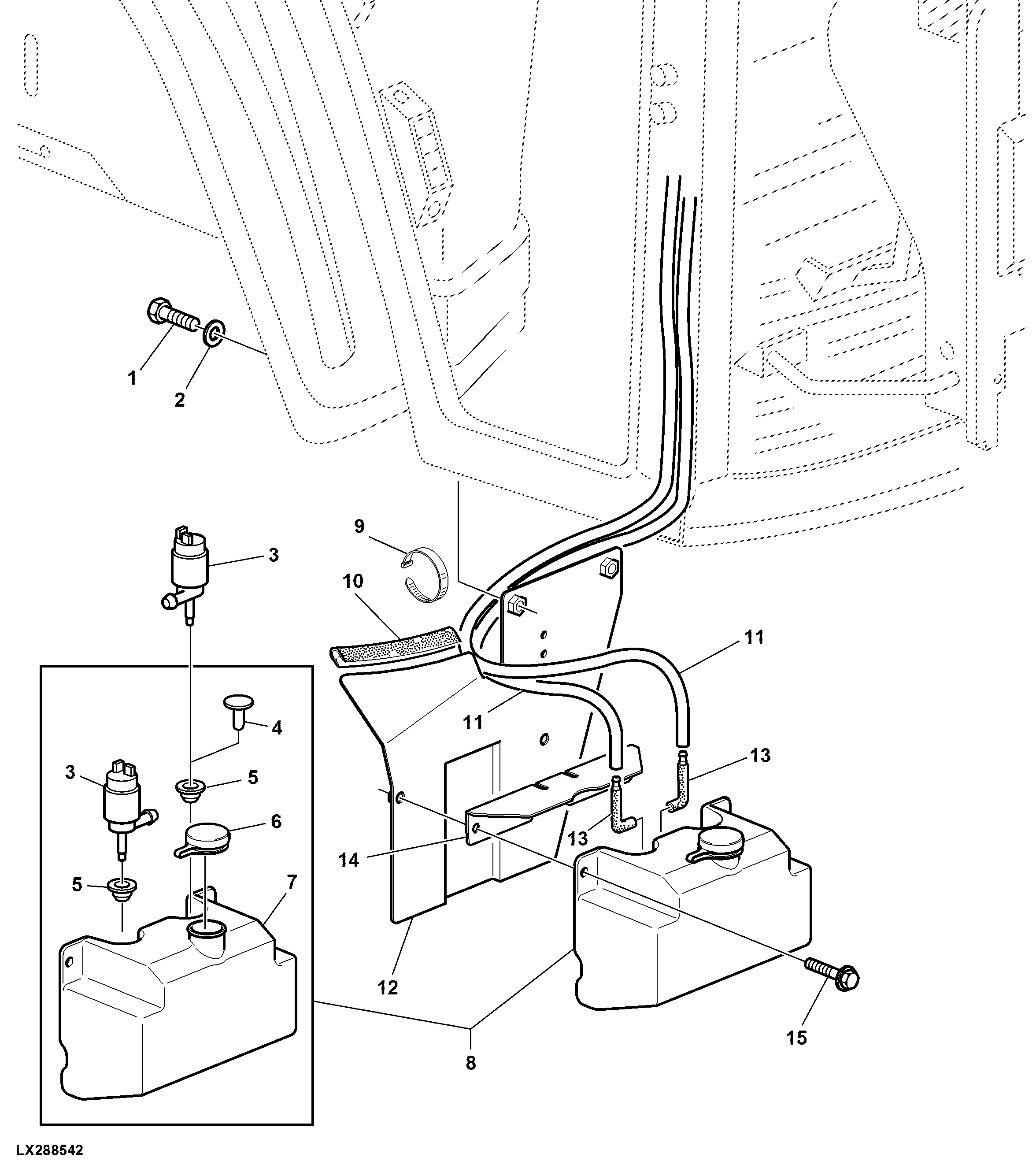 WINDSCREEN WASHER SYSTEM WITH RESERVOIR (WITHOUT R.H. DOOR)