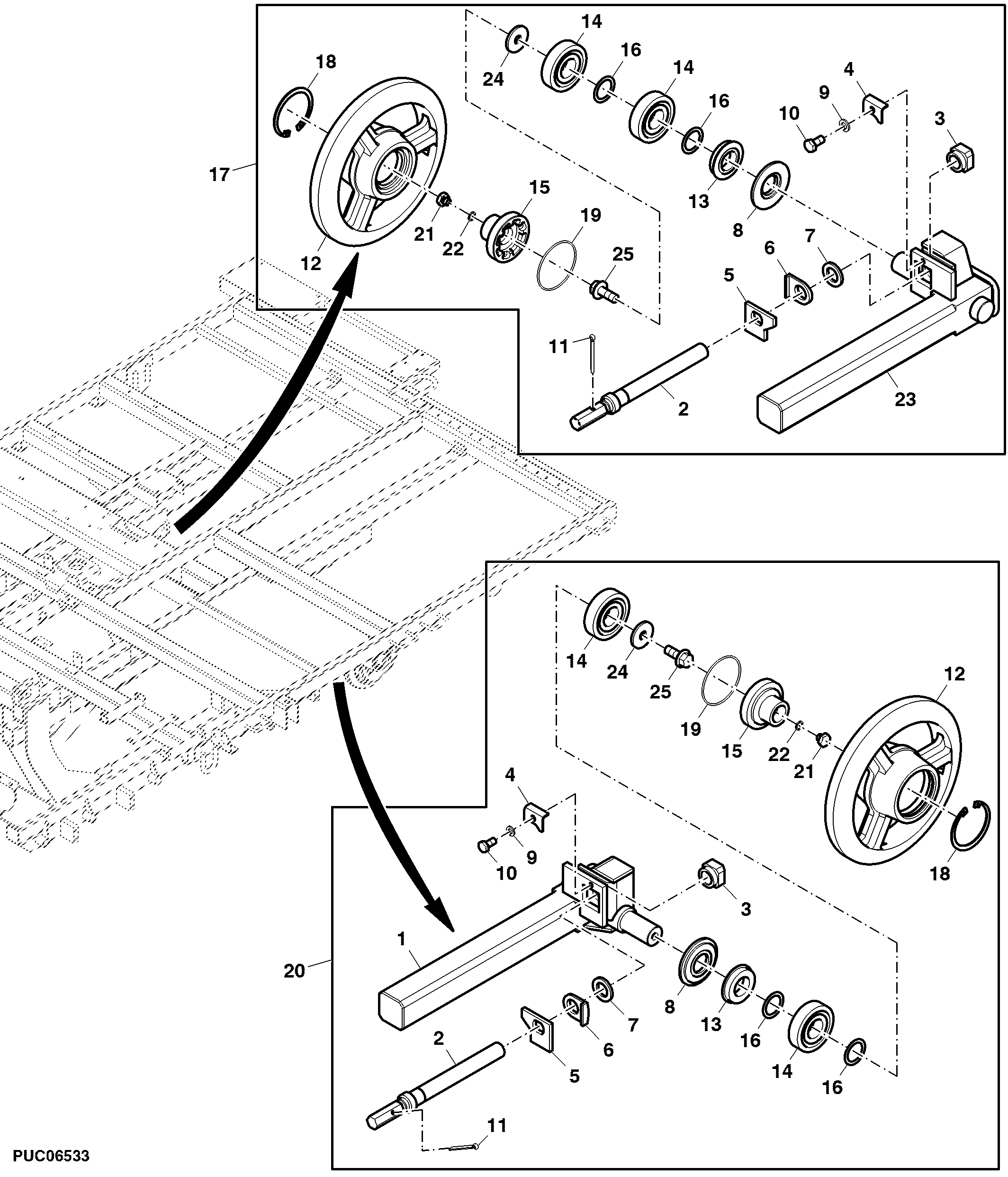 Track Guide Wheel Assembly, JD3029 Engine Grain Tank Version