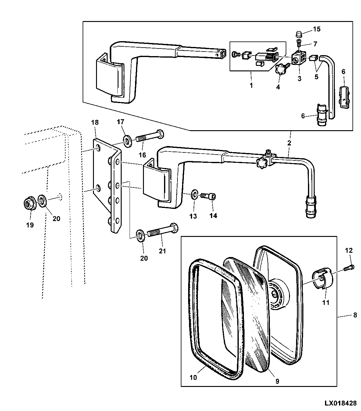 OUTSIDE MIRROR, TELESCOPIC (2-POST ROLL GARD)