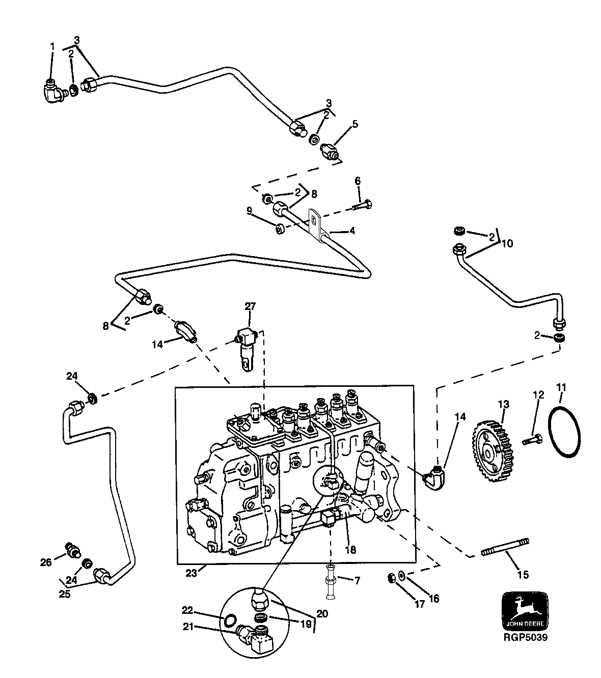 FUEL INJECTION PUMP, FUEL CONTROL LINES AND LUBE LINES
