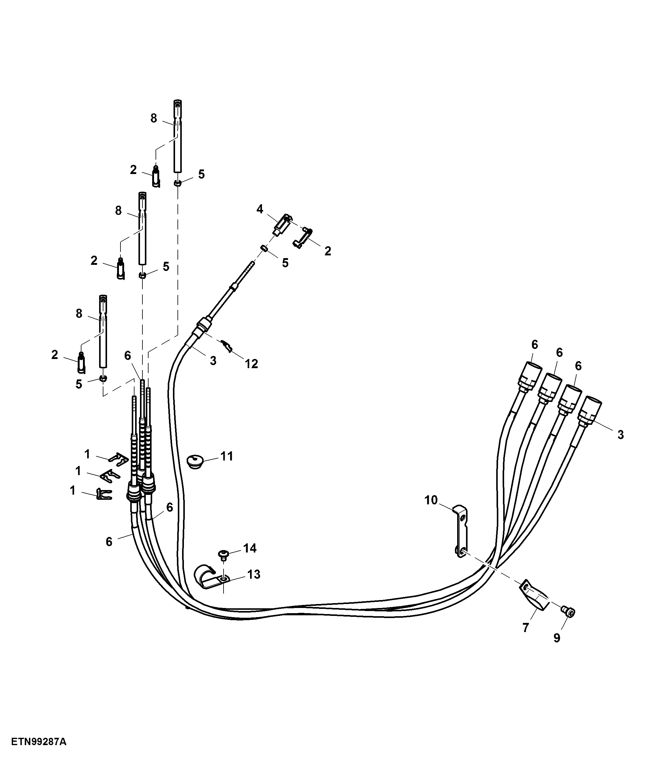 Cable, Lever, Selective Control Valve, 1st, 2nd, 3rd, 4th