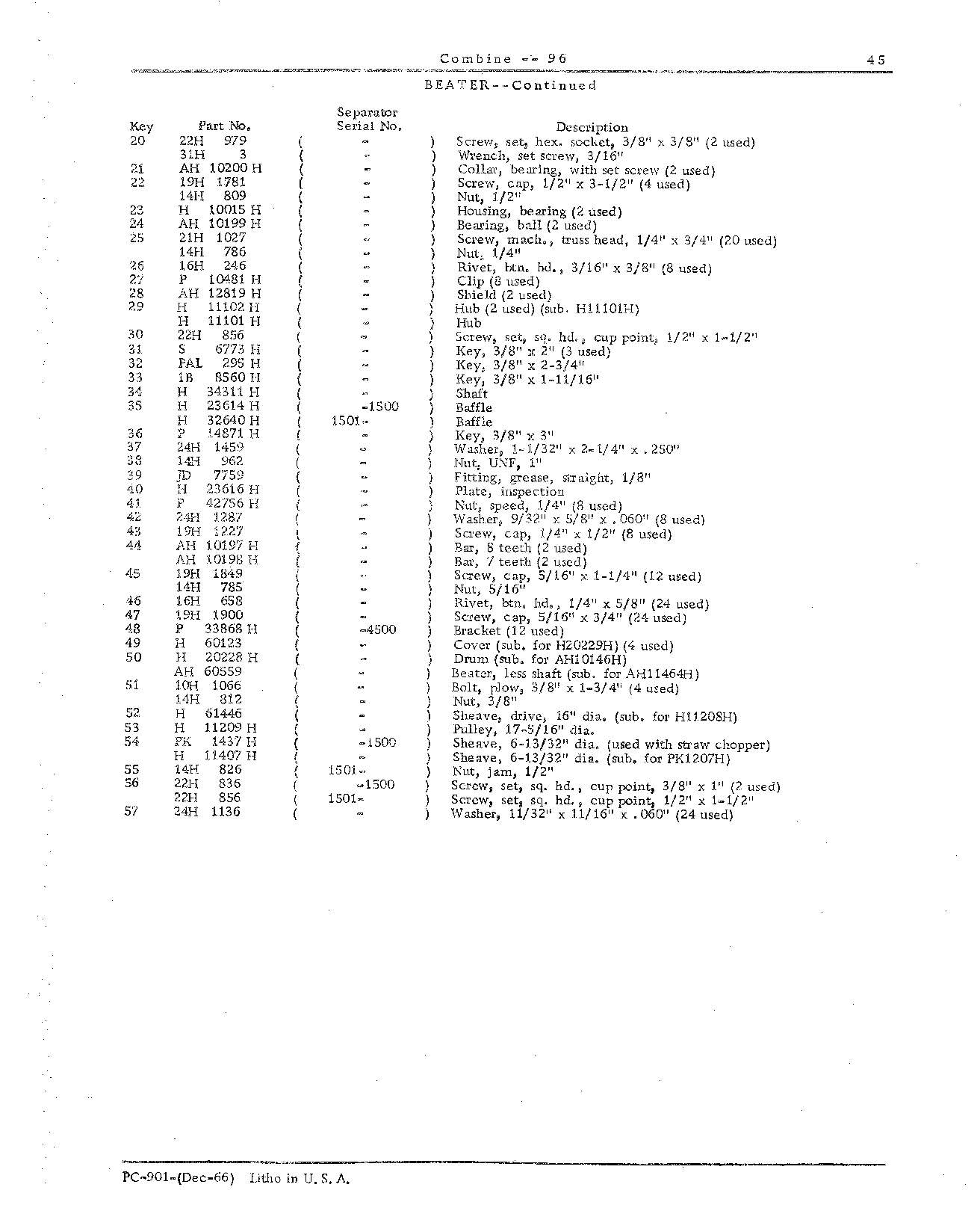 Beater, Platform Electromagnetic Clutch, Grain Conveyor Chains and Bottoms (Continued)