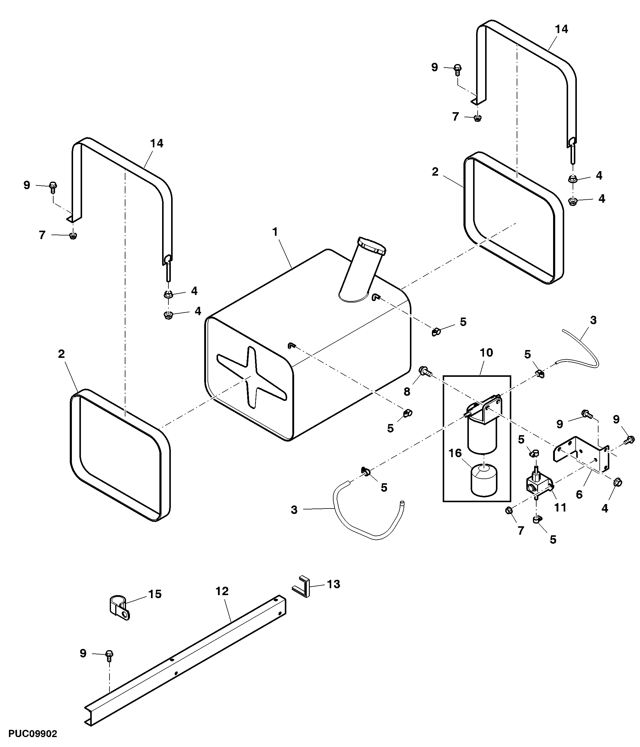 Fuel Tank Assembly, JD3029 Engine Grain Tank Version