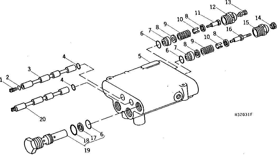 MAIN HYDRAULIC CONTROL VALVE SPOOLS AND RELIEF VALVE ( - 620100)