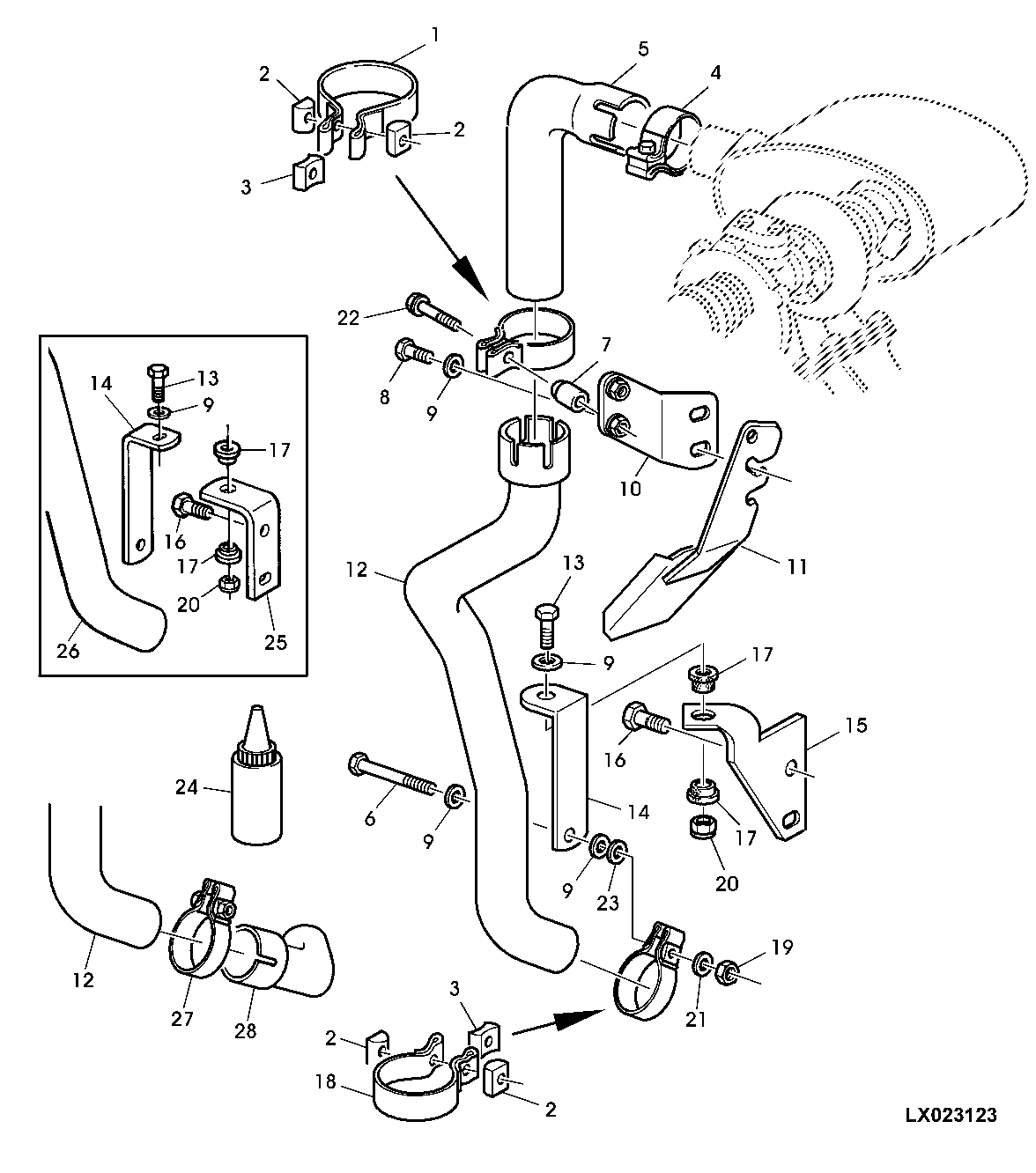 EXHAUST SYSTEM HORIZONTAL STACK, RIGHT HAND SIDE (WITH FRONT LOADER)