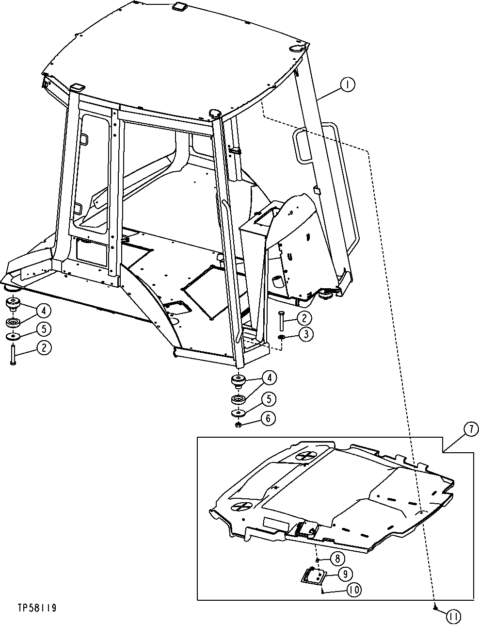 Cab Frame, Headliner and Cab Mounting Isolators