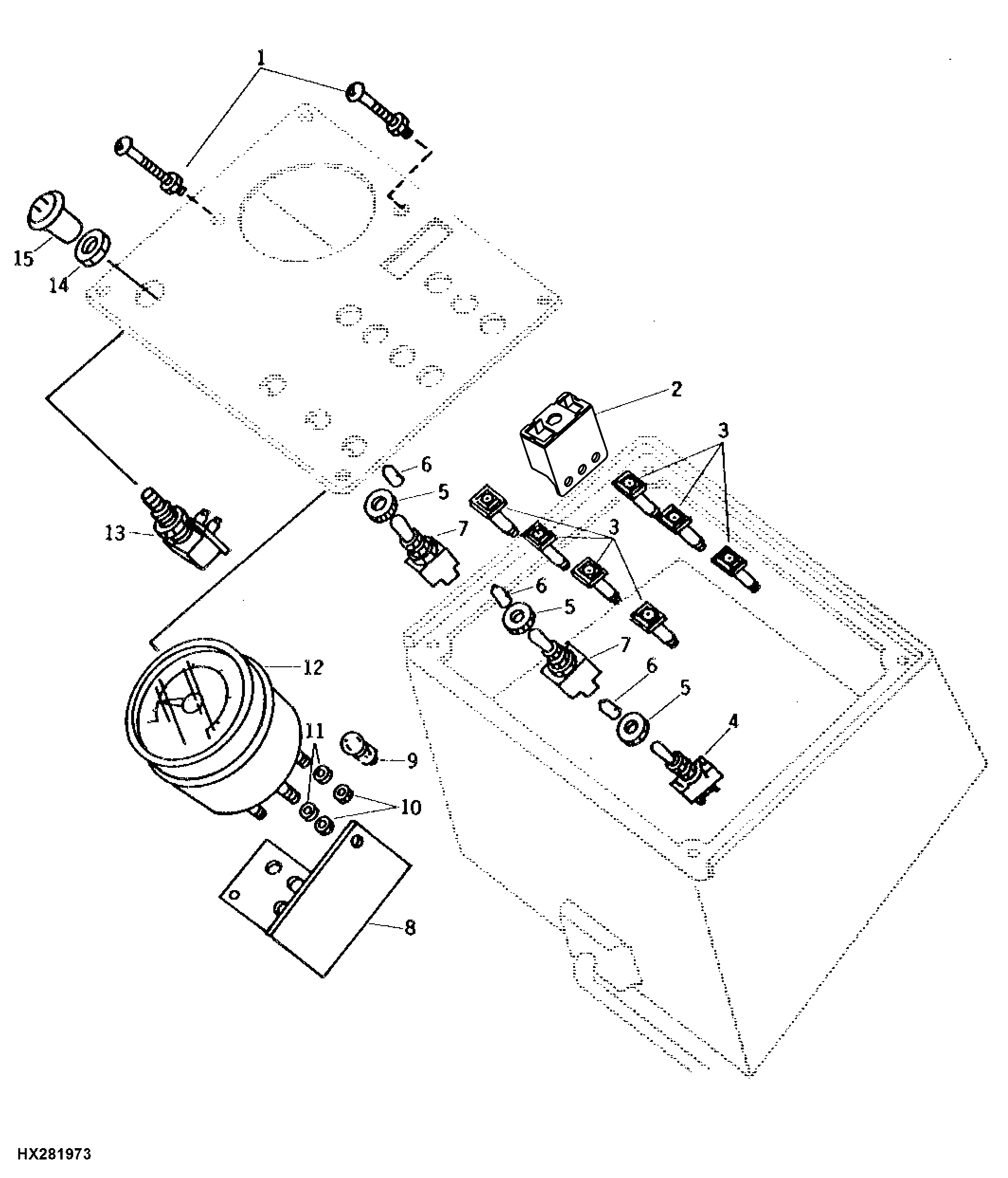 CONTROL BOX INDICATORS, CYLINDER TACHOMETER, AND MOUNTINGS ( - 600000)