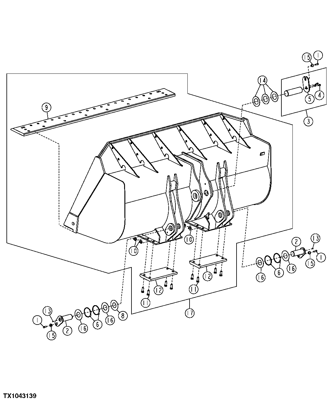 LOADER BUCKETS, BUCKET PINS AND CUTTING EDGE (BOLT-ON SPILLGUARD) (SN -612710)