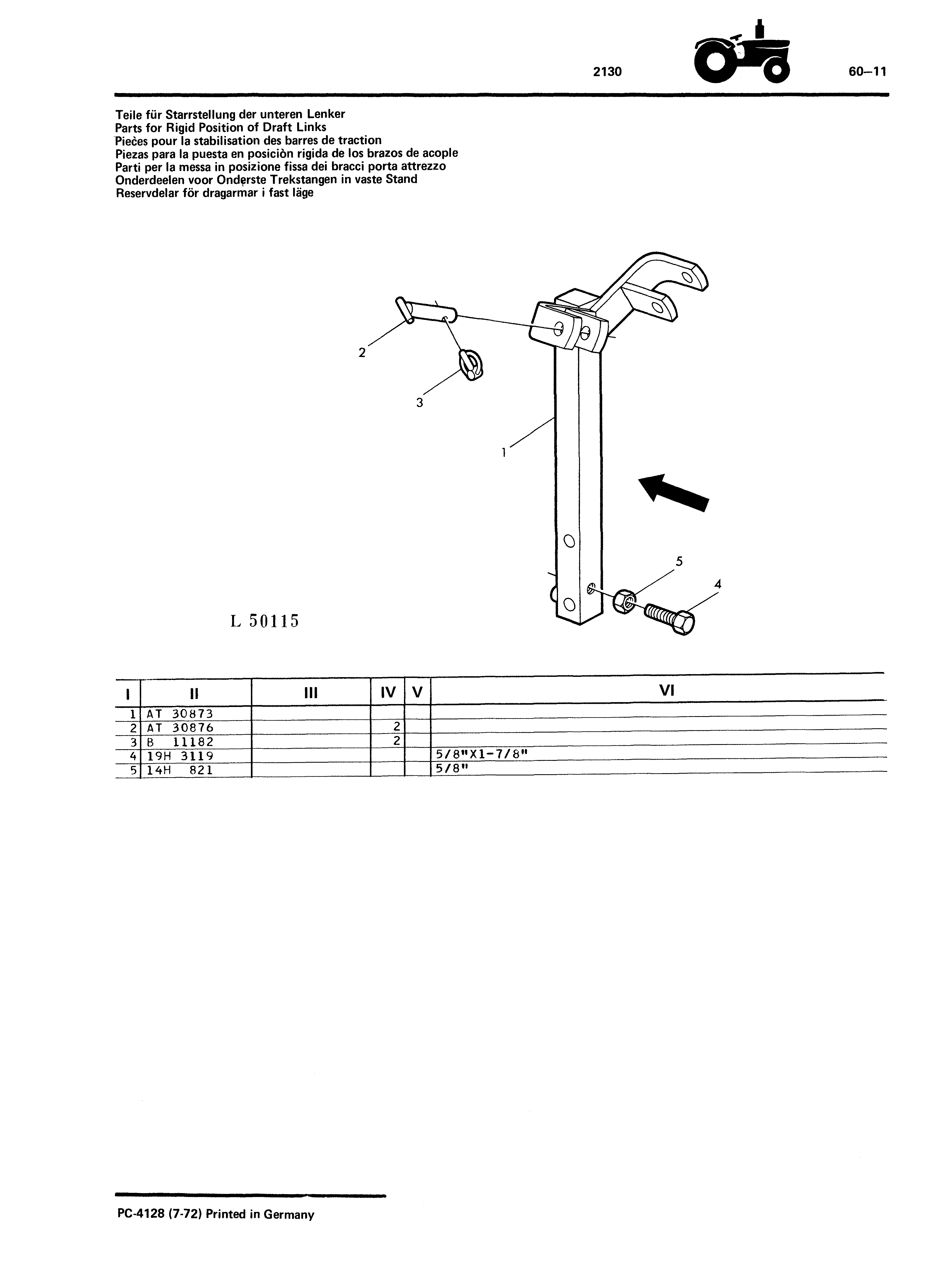 Parts for Rigid Position of Draft Links