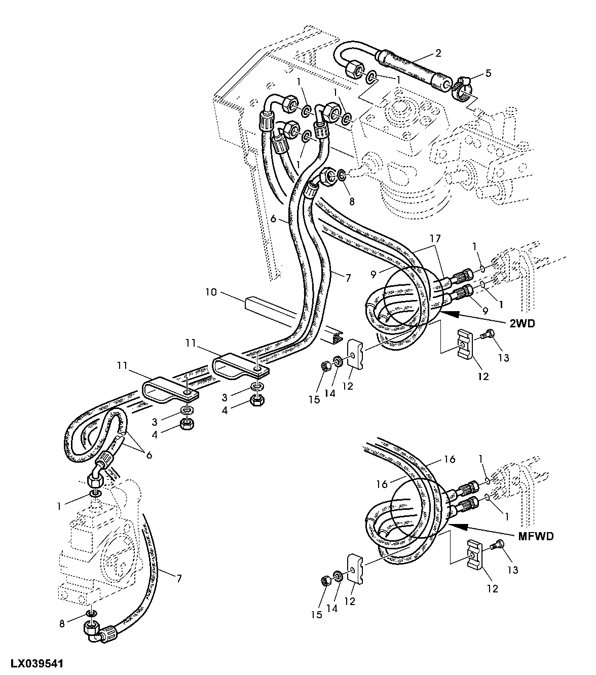 HYDROSTATIC STEERING, OIL LINES (OPEN OPERATOR'S STATION)