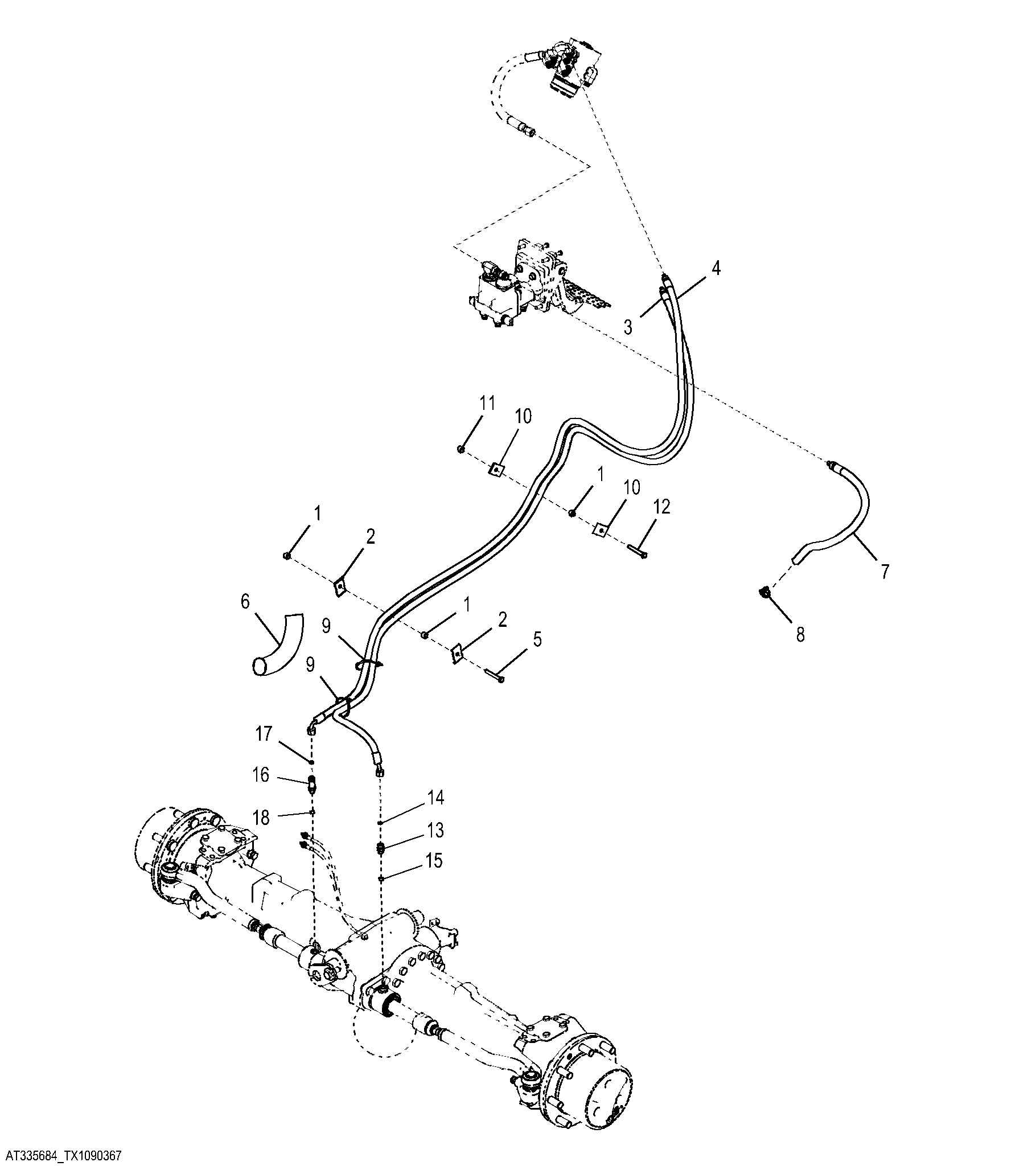 Steering Hydraulics with MFWD (Engine 4045HT054, 4045HL287, 4045HL288)