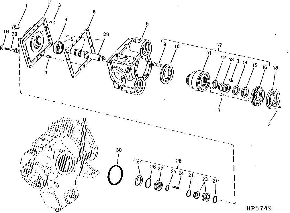 HYDROSTATIC DRIVE PUMP, FRONT COVER AND SHAFT (PLANETARY)