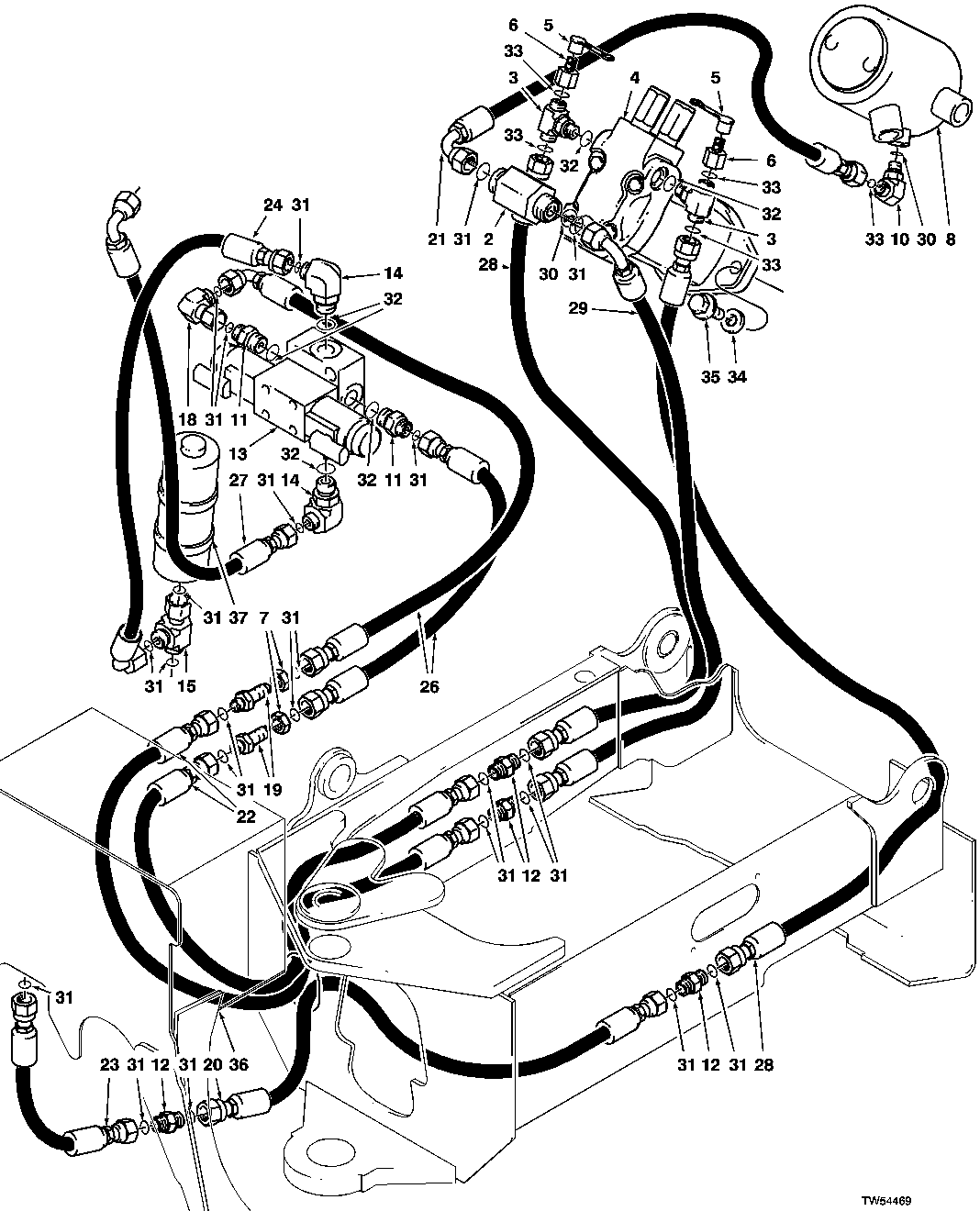 ROTATE CASE DRAIN HYDRAULIC LINES (MANUAL & PILOT) (601494- )