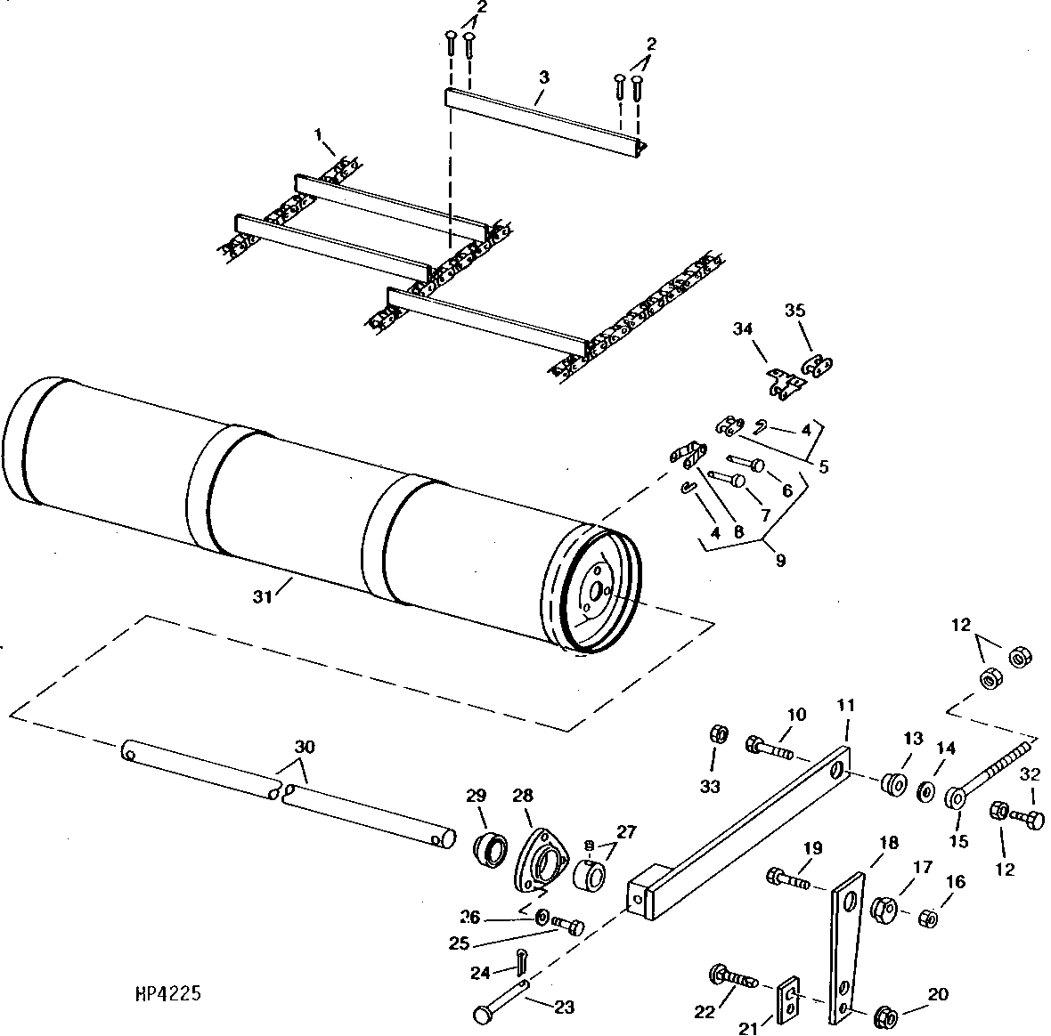 FEEDER CONVEYOR IDLER SHAFT, DRUM AND CHAIN