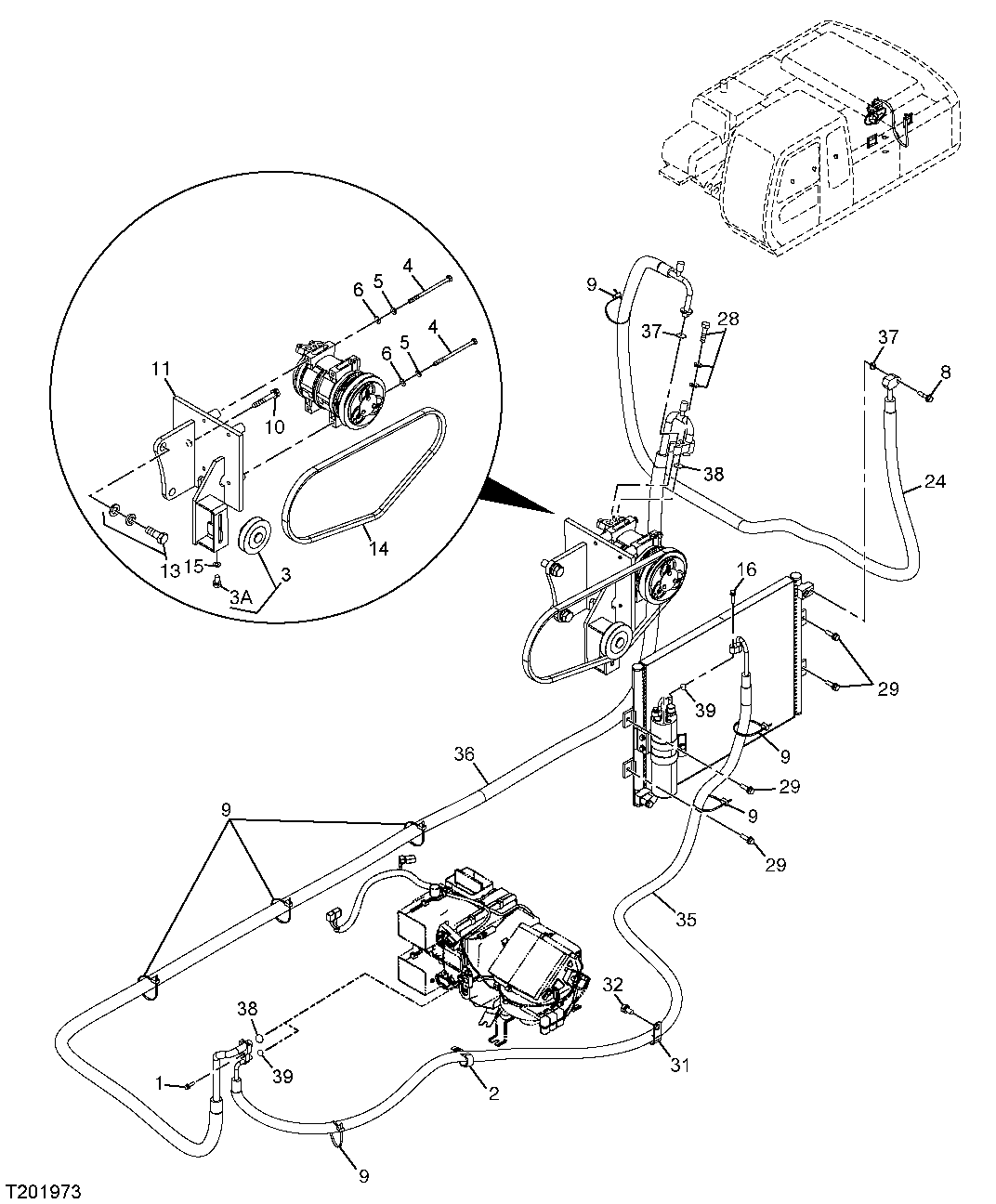 AIR CONDITIONER REFRIGERANT HOSES AND COMPRESSOR DRIVE BELT