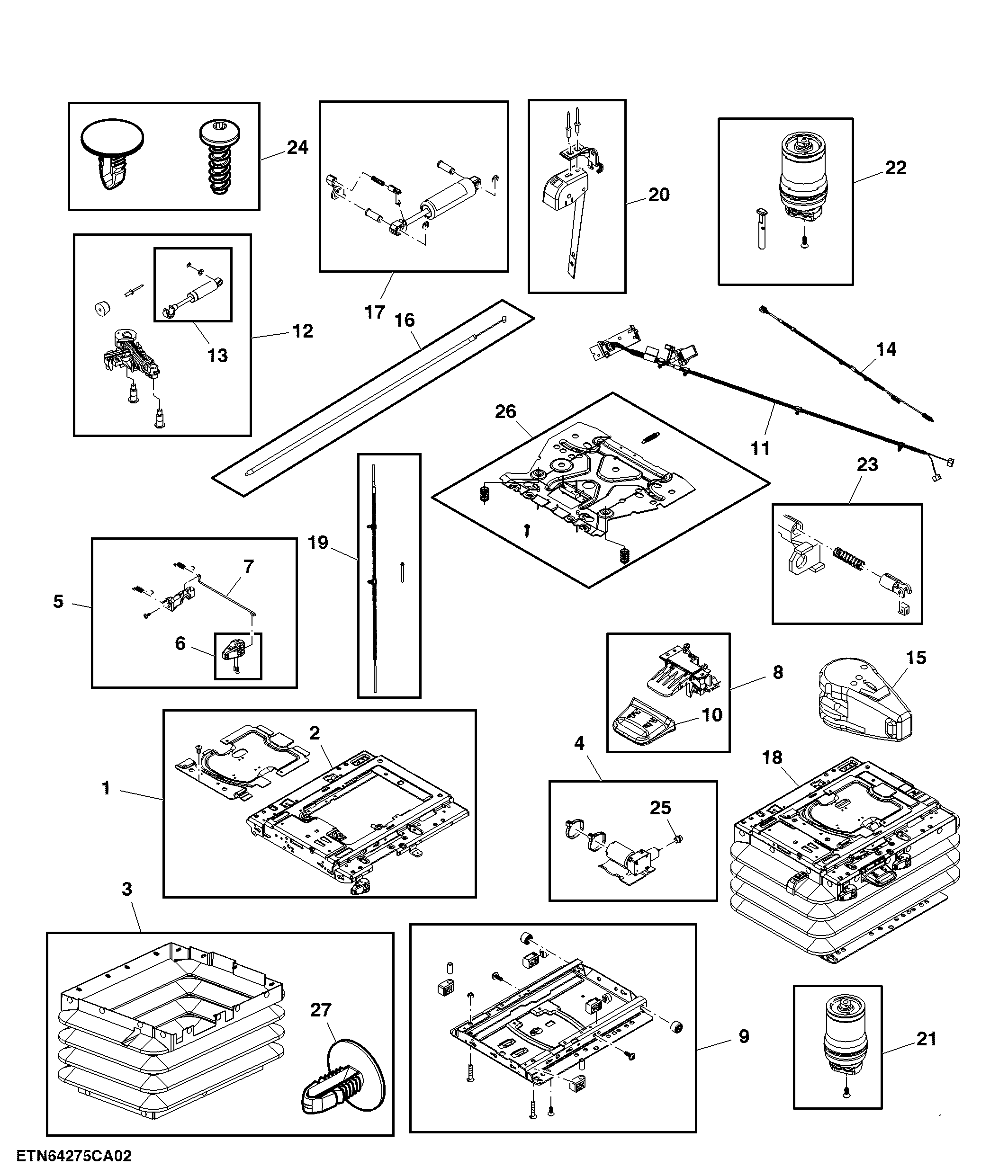 Seat Suspension, Shields, Boot and Mounting Parts
