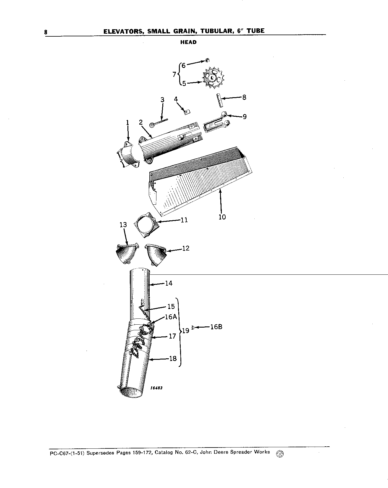Elevators, Small Grain, Tubular, 6 In. Tube Head