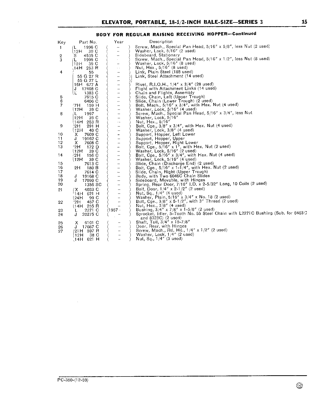 Body for Regular Raising Receiving Hopper (Continued)