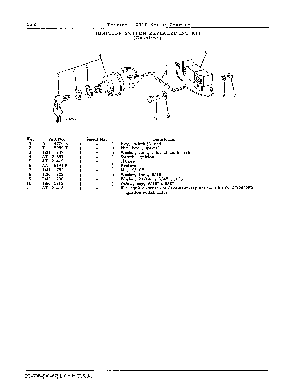 Kit, ignition switch replacement