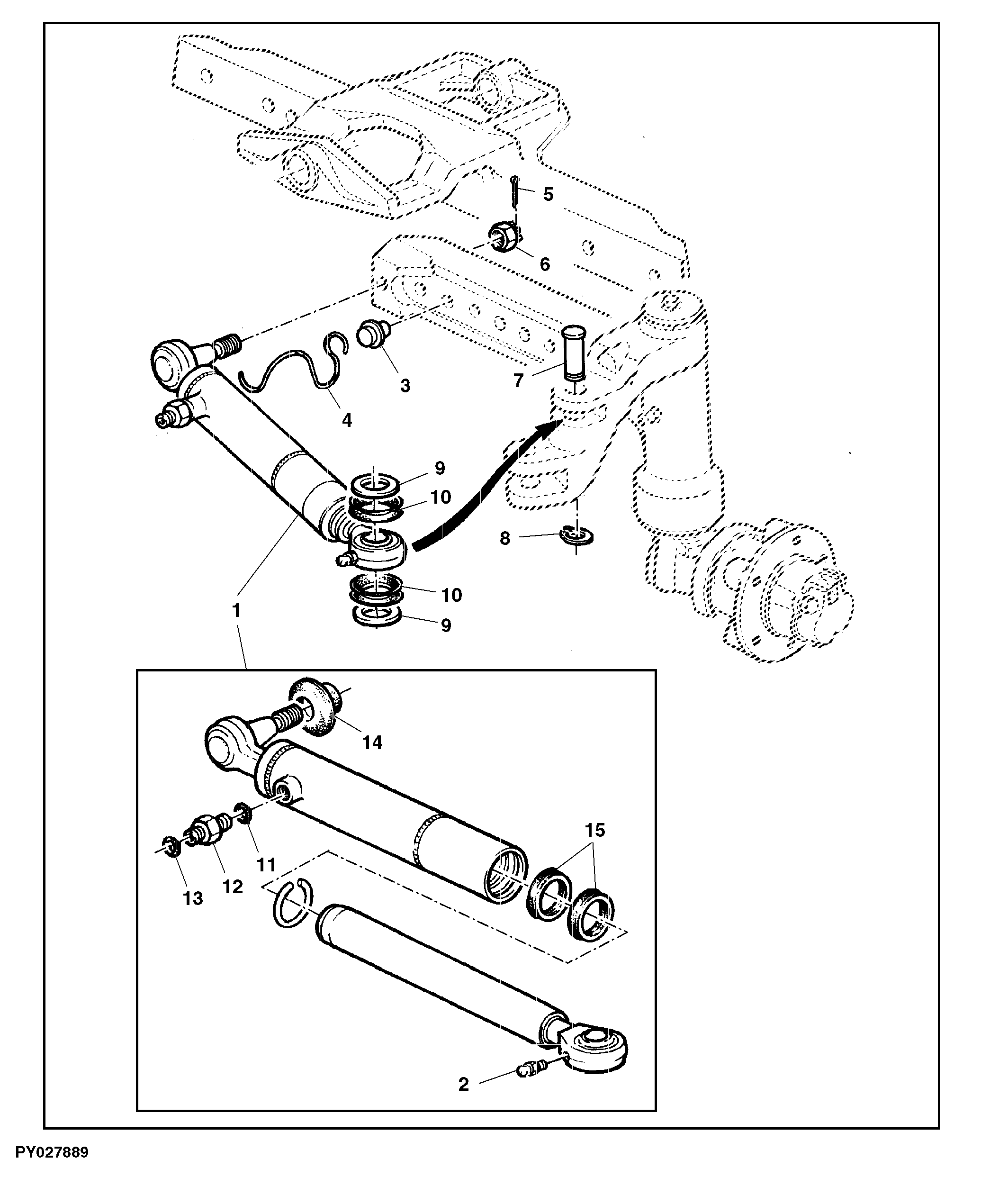 FRONT AXLE, STEERING CYLINDER (SINGLE ACTING) W/O MFWD FRONT AXLE (LOW VERSION) ( - 647868)