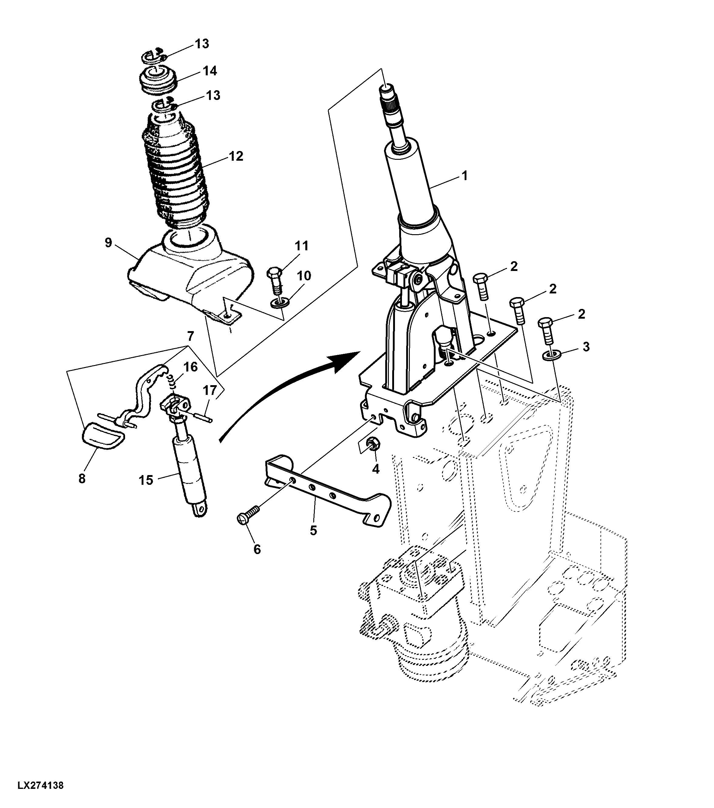 STEERING COLUMN (OPEN OPERATOR'S STATION, STANDARD VERSION)