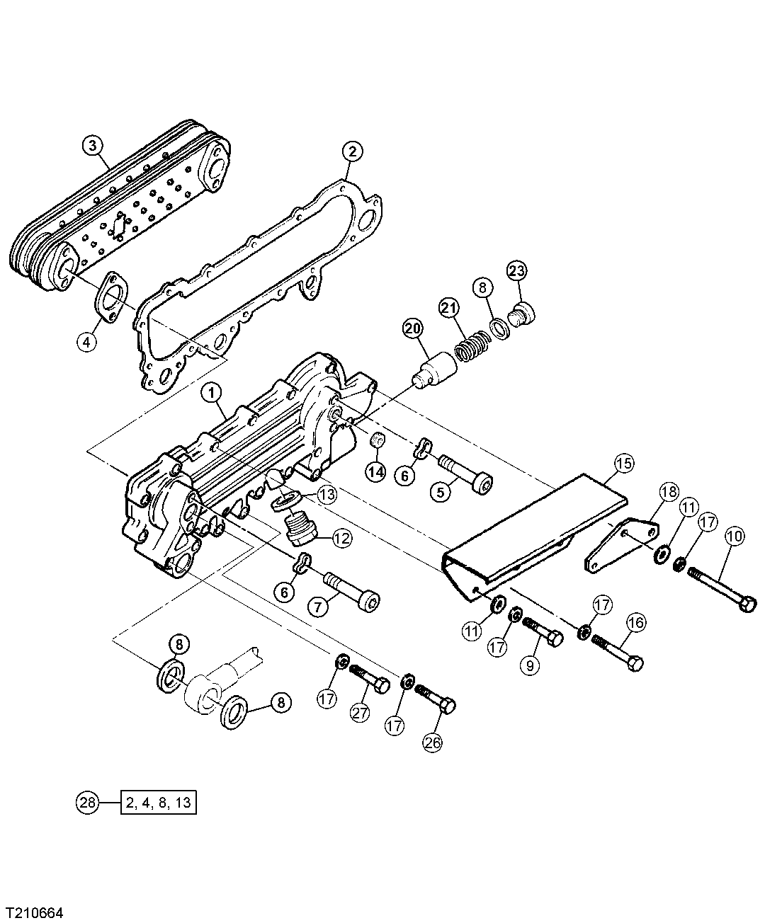 ENGINE OIL COOLER, HOUSING, GASKET AND MOUNTING BRACKET (S.N. -005599)
