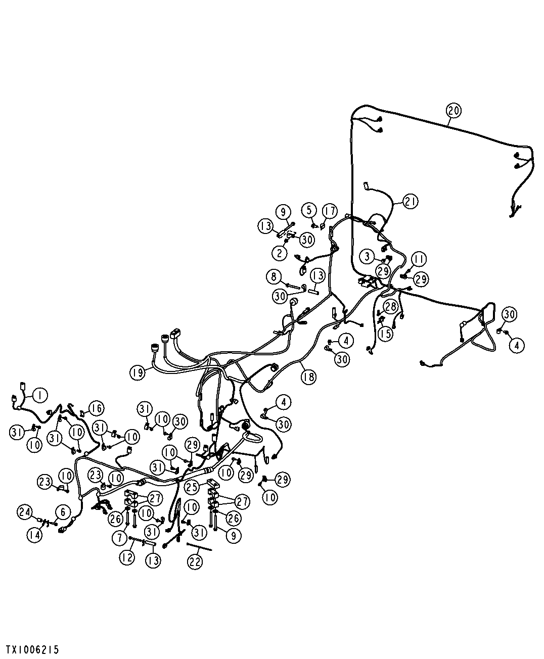 LOADER FRAME,TRANSMISSION,ENGINE FRAME,ENGINE AND REAR FRAME HARNESS (SERIAL NO. 600916- )