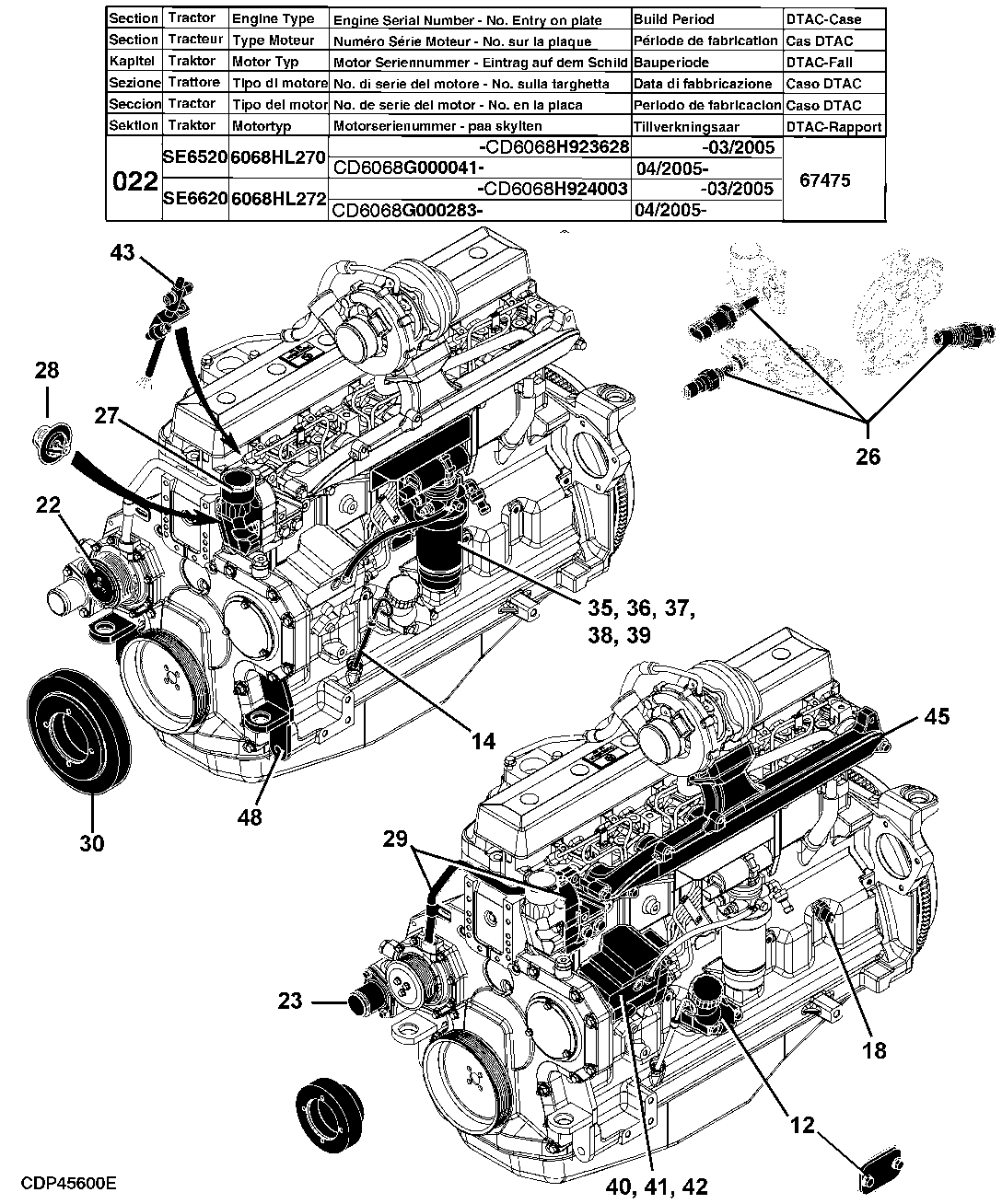 22 ENGINE, SE6320 (4045HL270), SE6420 (4045HL271), SE6520 (6068HL270), SE6620 (6068HL272)