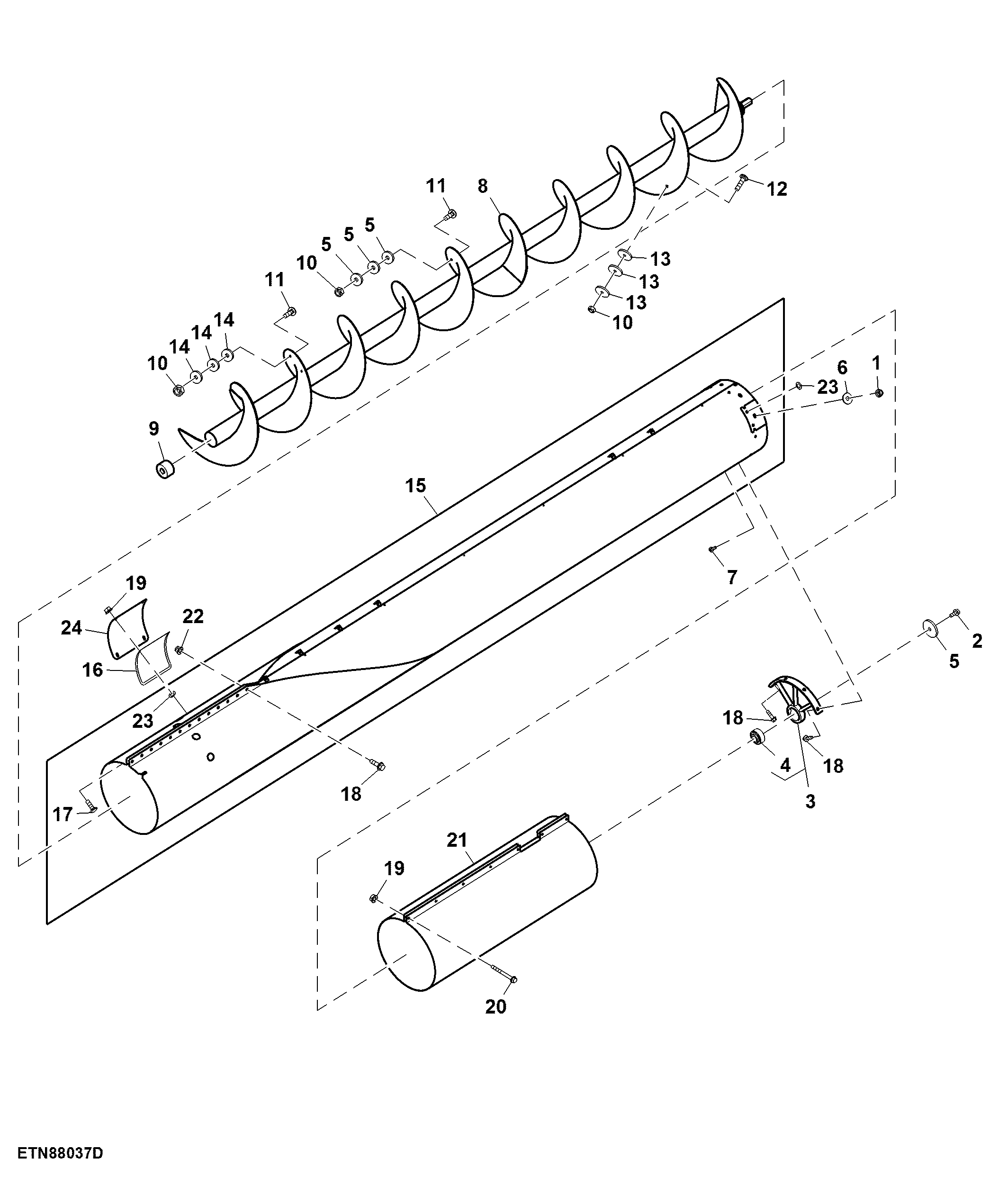 Outer Unloading Auger, Perforated, 6.9 m (22.5 ft) ( - 775000)