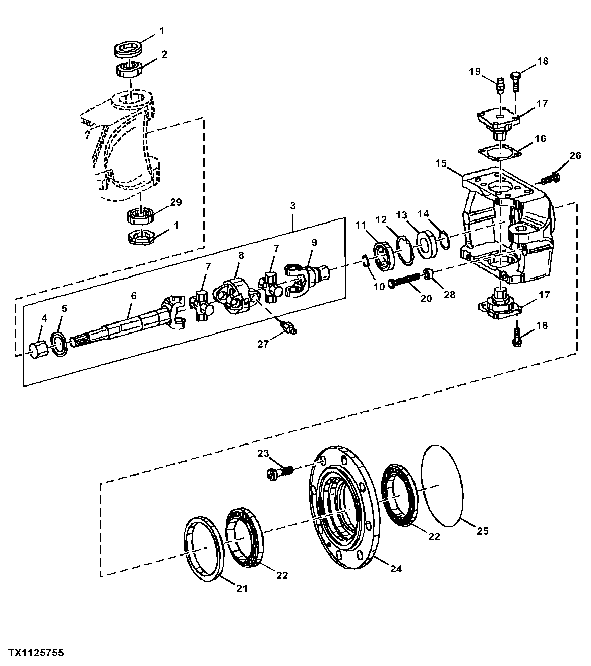 Front Axle Housing Hubs and Universal Joints with MFWD