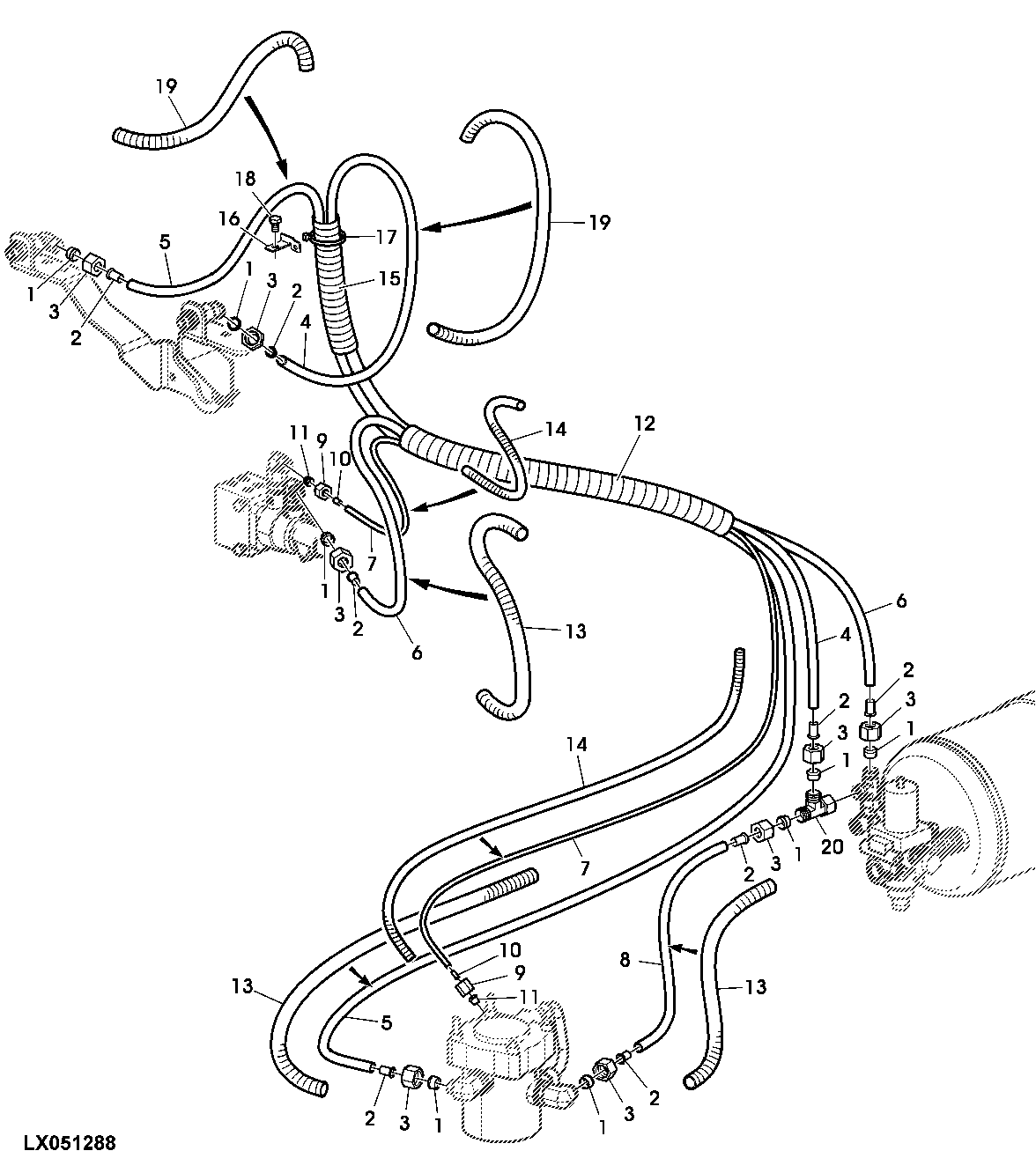 TRAILER AIR BRAKE LINES (2-LINE SYSTEM) FOR TRACTORS WITH FRONT WHEEL BRAKES
