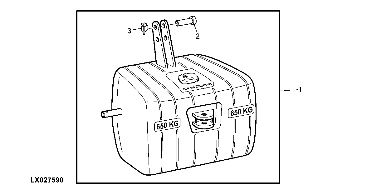 WEIGHTS, 650KG (INSTALLATION ONLY AT FRONT HITCH ARMS POSSIBLE)