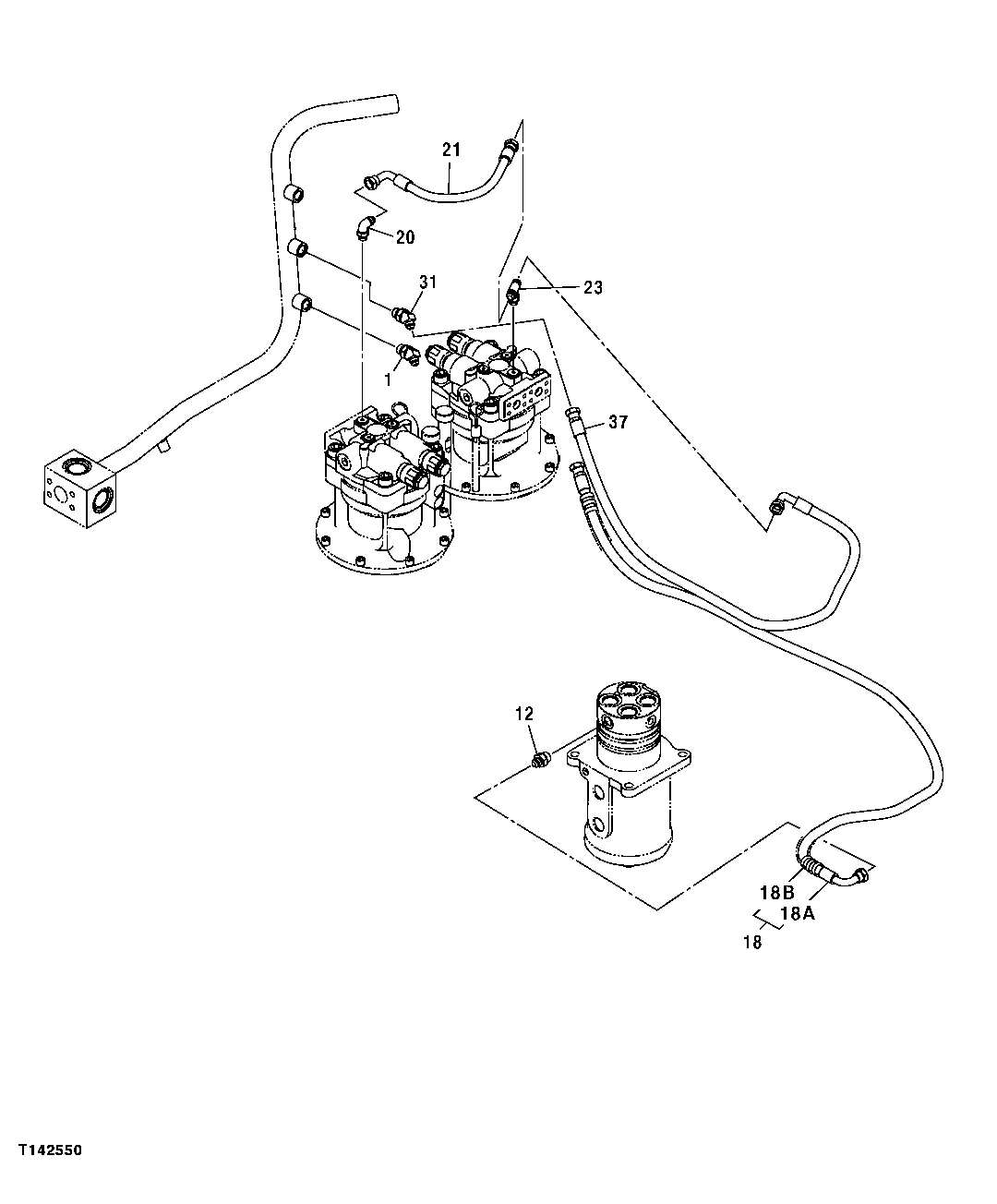 SWING MOTOR AND ROTARY MANIFOLD RETURN HOSES
