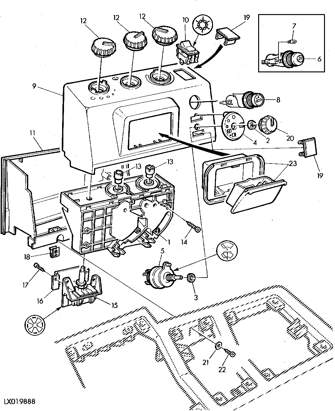 CONTROL UNIT FOR HEATER, AIR CONDITIONING SYSTEM AND REAR WINDOW WIPER