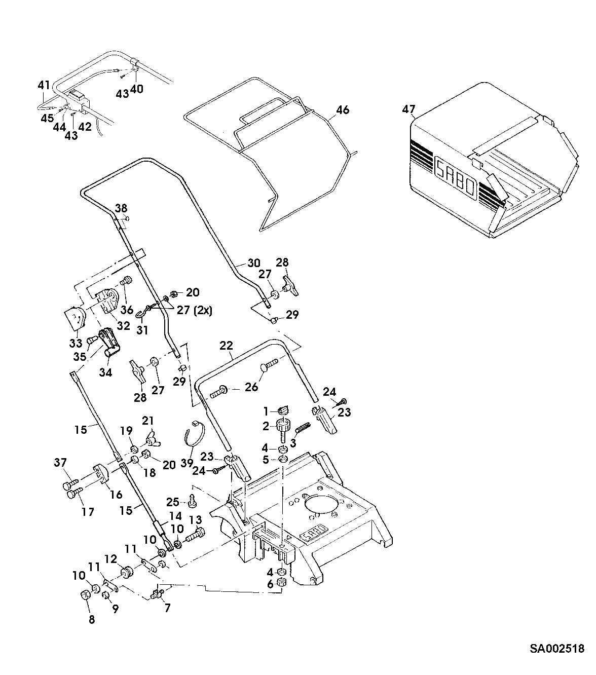 HANDLE, STARTER CONTROL, SHIFT LINKAGE, GRASS COLLECTOR