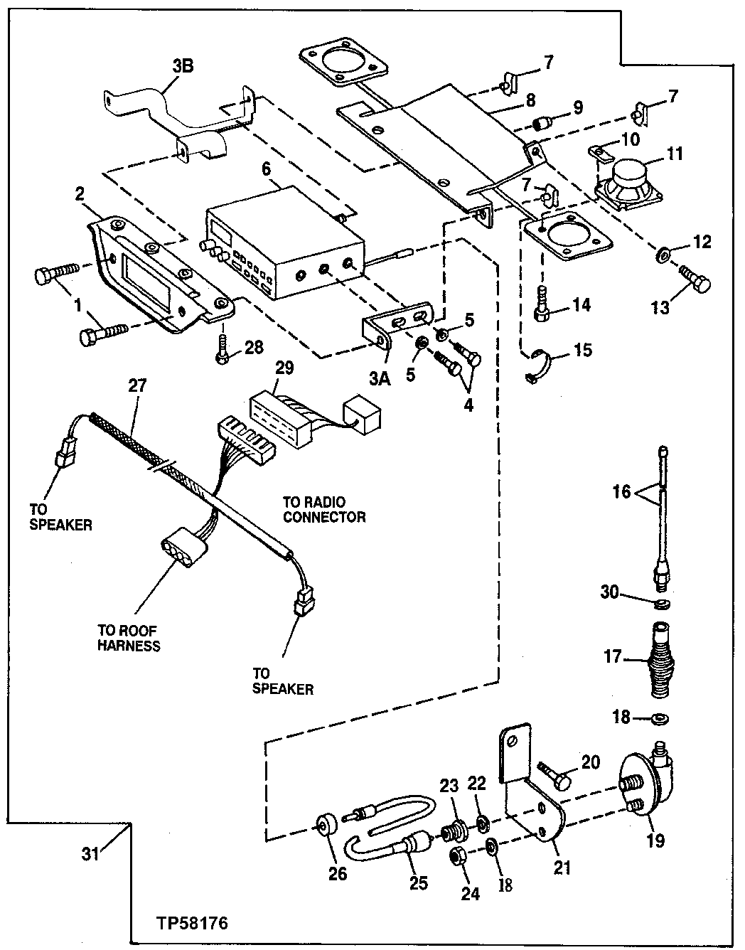 Radio, Antenna, Speakers and Wire Harness (For Use w/ Cab Only)