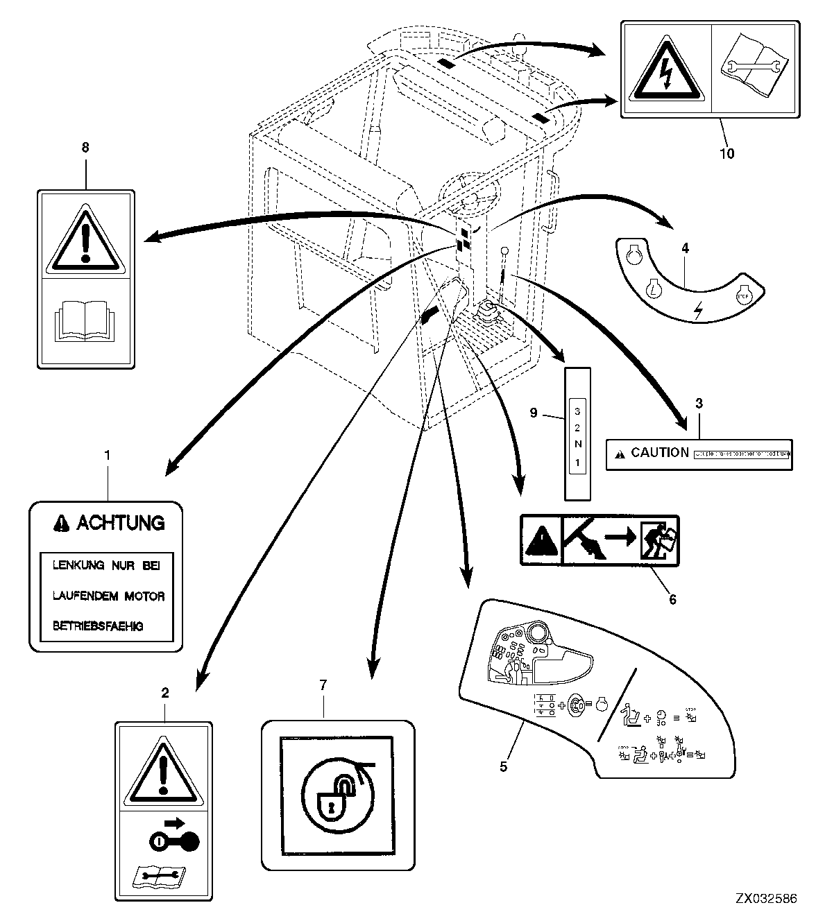 DECALS FOR STEERING COLUMN, GEAR SHIFT LEVER AND R.H. ARMREST
