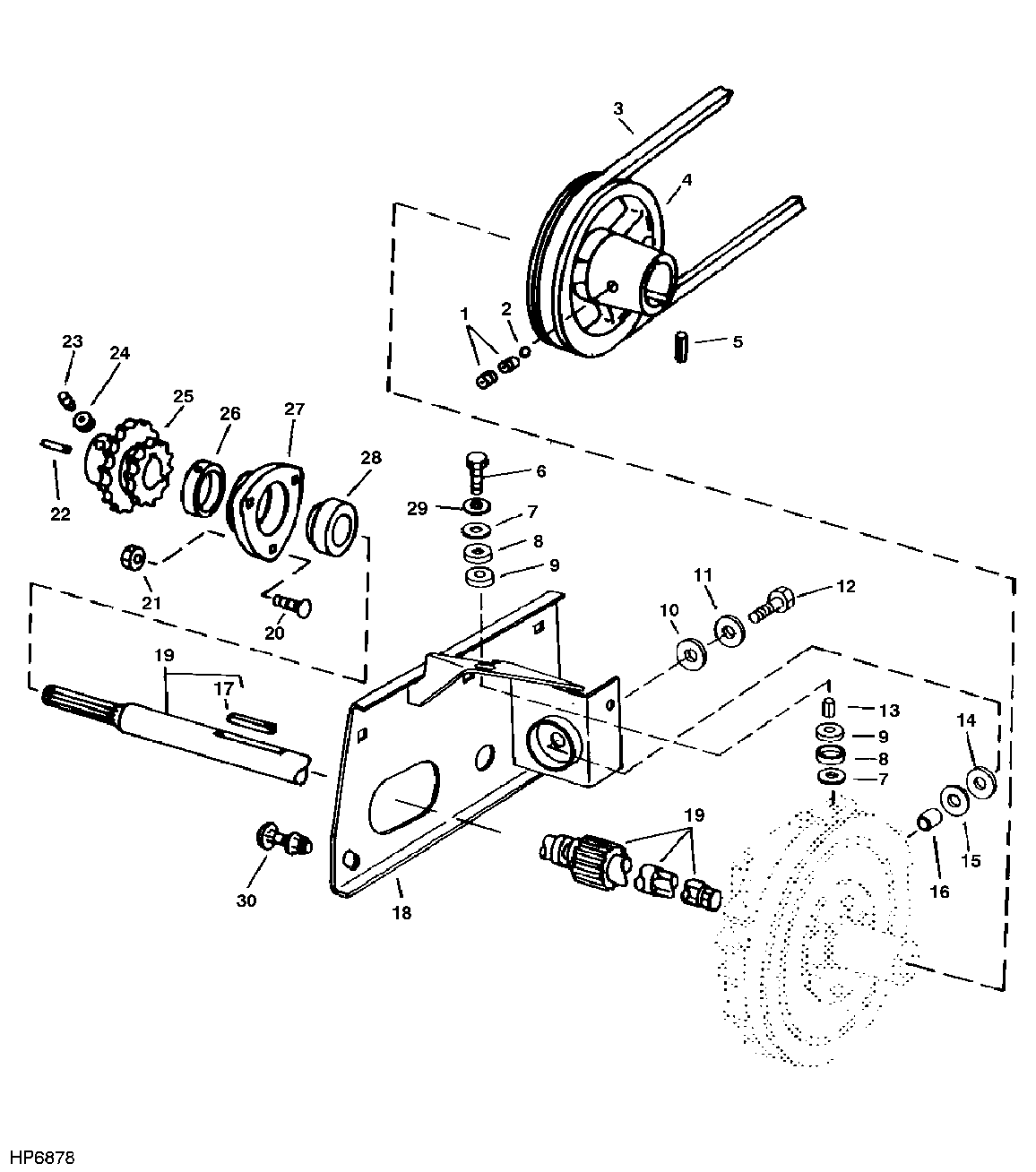 FRONT DRIVE SHAFT, SHEAVE AND MOUNTINGS (FIXED SPEED WITH REVERSER)