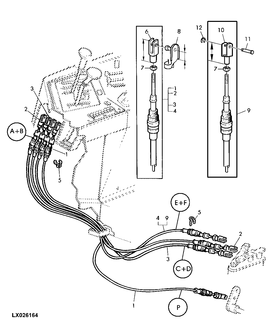 BOWDEN CABLES FOR RANGE SHIFT AND PARKING LOCK (POWRQUAD WITH REVERSER CONTROL AT STEERING COL.)